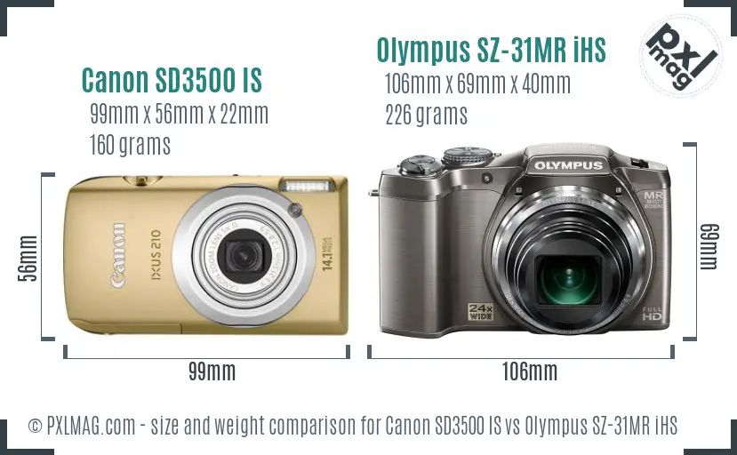 Canon SD3500 IS vs Olympus SZ-31MR iHS size comparison Canon SD3500 IS vs Olympus SZ-31MR iHS size comparison