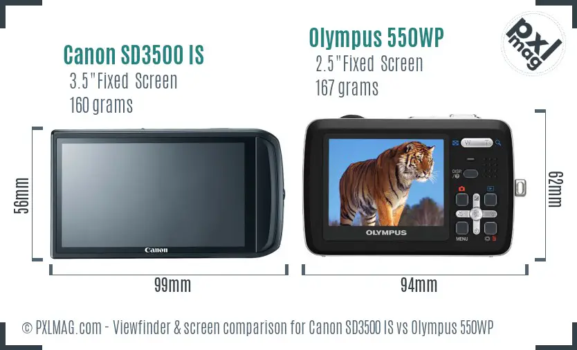 Canon SD3500 IS vs Olympus 550WP Screen and Viewfinder comparison Canon SD3500 IS vs Olympus 550WP Screen and Viewfinder comparison