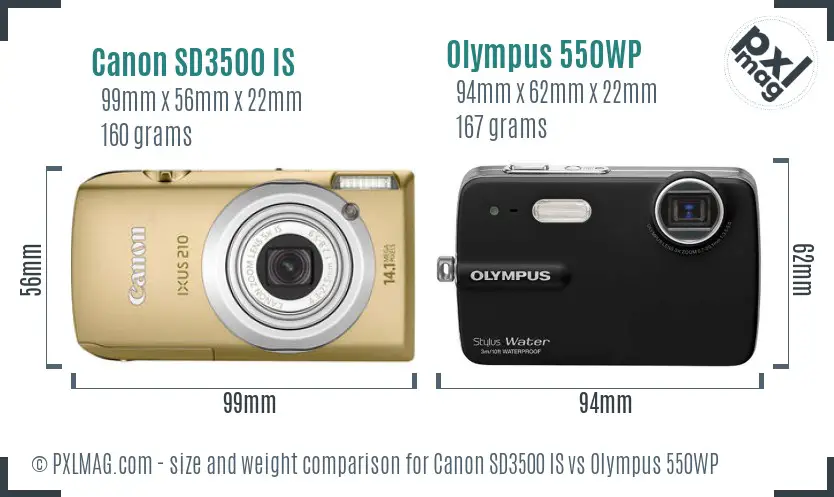 Canon SD3500 IS vs Olympus 550WP size comparison Canon SD3500 IS vs Olympus 550WP size comparison