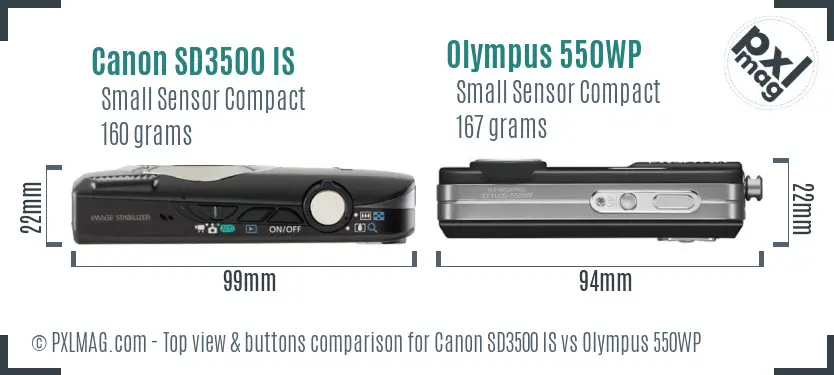 Canon SD3500 IS vs Olympus 550WP top view buttons comparison Canon SD3500 IS vs Olympus 550WP top view buttons comparison