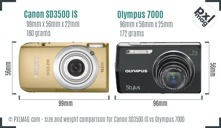 Canon SD3500 IS vs Olympus 7000 size comparison