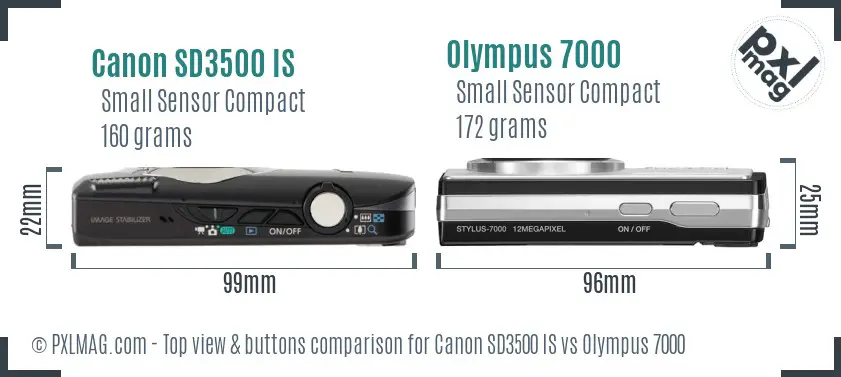 Canon SD3500 IS vs Olympus 7000 top view buttons comparison