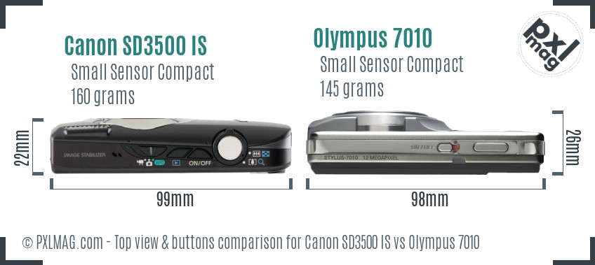 Canon SD3500 IS vs Olympus 7010 top view buttons comparison