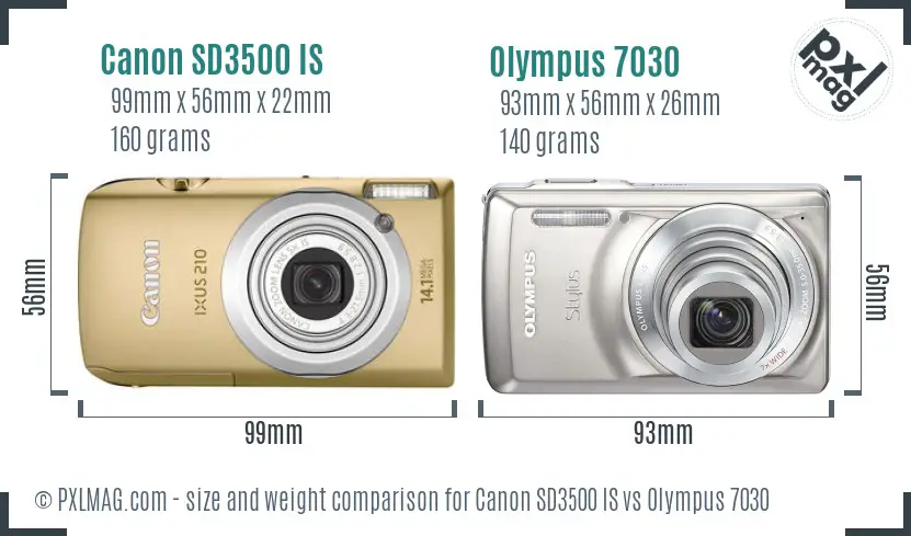 Canon SD3500 IS vs Olympus 7030 size comparison