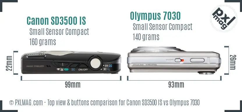 Canon SD3500 IS vs Olympus 7030 top view buttons comparison