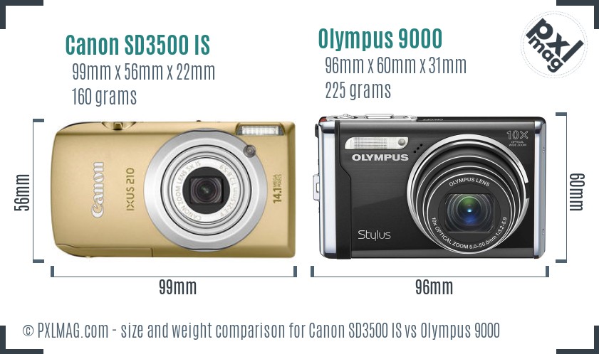 Canon SD3500 IS vs Olympus 9000 size comparison