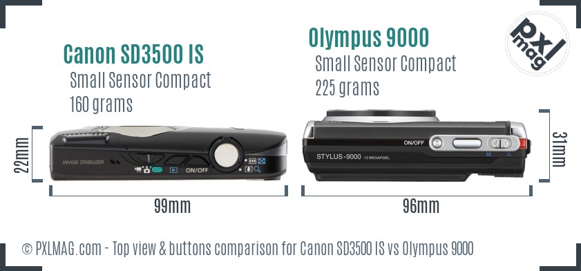 Canon SD3500 IS vs Olympus 9000 top view buttons comparison