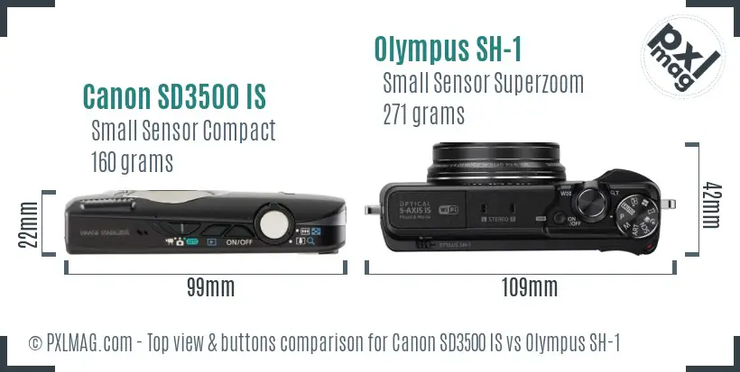 Canon SD3500 IS vs Olympus SH-1 top view buttons comparison Canon SD3500 IS vs Olympus SH-1 top view buttons comparison