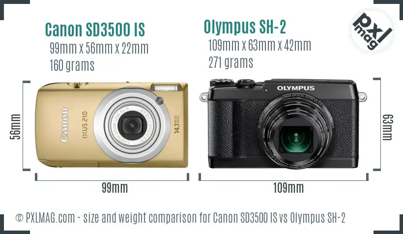 Canon SD3500 IS vs Olympus SH-2 size comparison