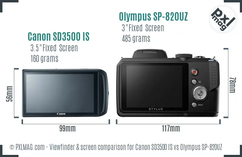 Canon SD3500 IS vs Olympus SP-820UZ Screen and Viewfinder comparison