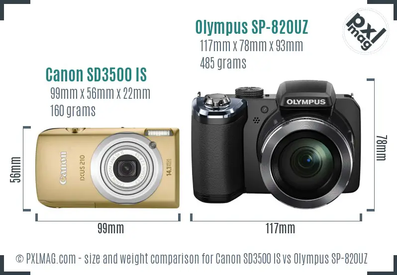 Canon SD3500 IS vs Olympus SP-820UZ size comparison