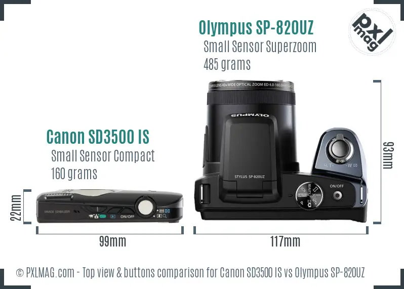 Canon SD3500 IS vs Olympus SP-820UZ top view buttons comparison