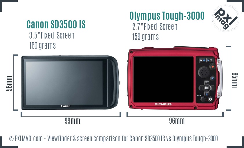 Canon SD3500 IS vs Olympus Tough-3000 Screen and Viewfinder comparison