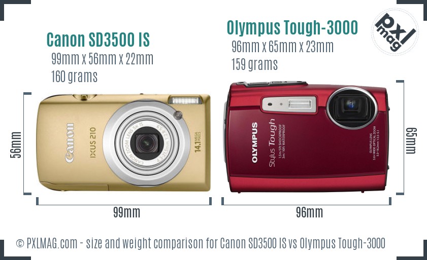 Canon SD3500 IS vs Olympus Tough-3000 size comparison Canon SD3500 IS vs Olympus Tough-3000 size comparison