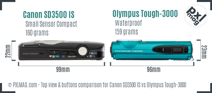 Canon SD3500 IS vs Olympus Tough-3000 top view buttons comparison