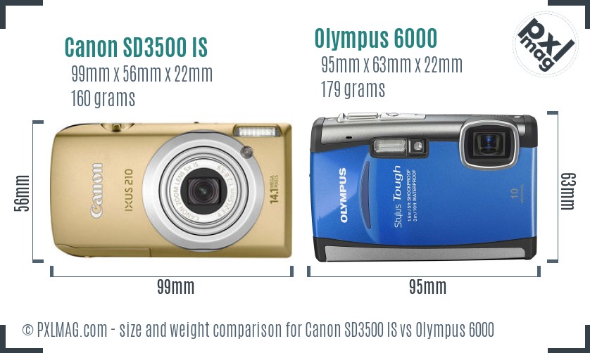 Canon SD3500 IS vs Olympus 6000 size comparison