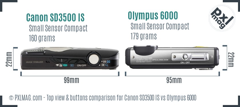 Canon SD3500 IS vs Olympus 6000 top view buttons comparison