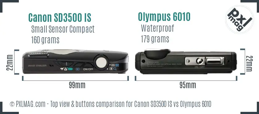 Canon SD3500 IS vs Olympus 6010 top view buttons comparison