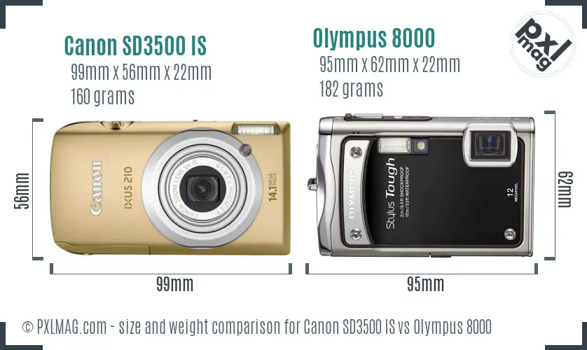 Canon SD3500 IS vs Olympus 8000 size comparison