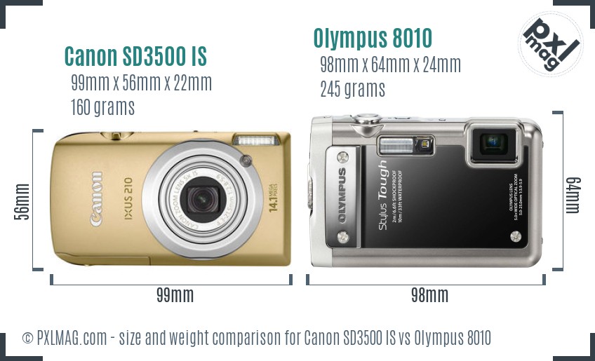 Canon SD3500 IS vs Olympus 8010 size comparison