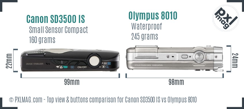 Canon SD3500 IS vs Olympus 8010 top view buttons comparison