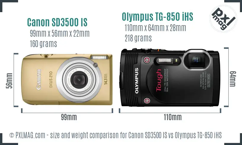 Canon SD3500 IS vs Olympus TG-850 iHS size comparison Canon SD3500 IS vs Olympus TG-850 iHS size comparison