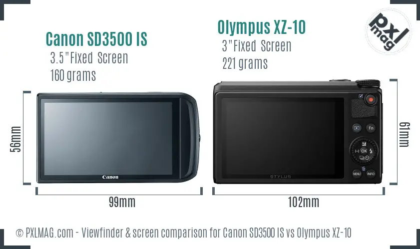Canon SD3500 IS vs Olympus XZ-10 Screen and Viewfinder comparison