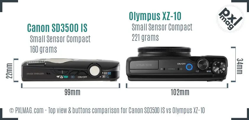 Canon SD3500 IS vs Olympus XZ-10 top view buttons comparison