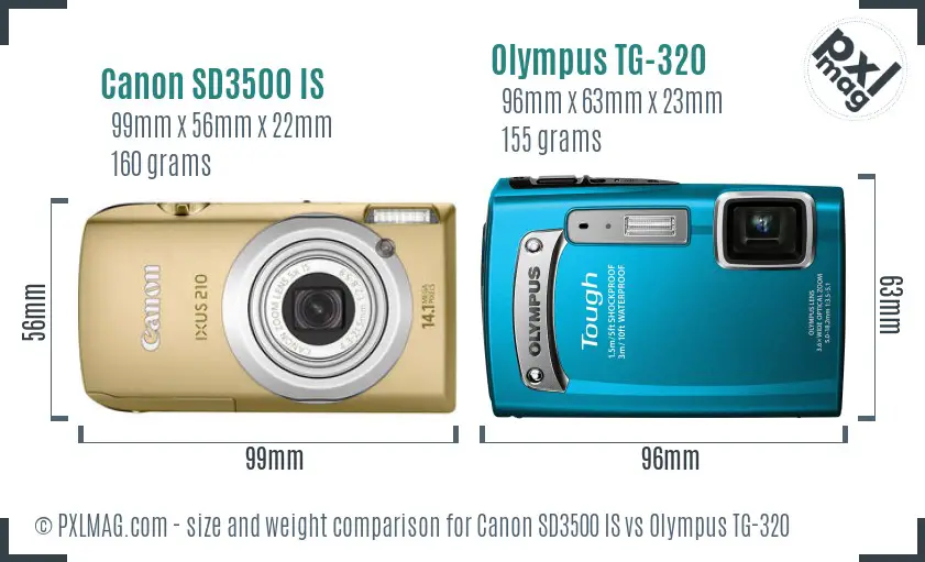 Canon SD3500 IS vs Olympus TG-320 size comparison