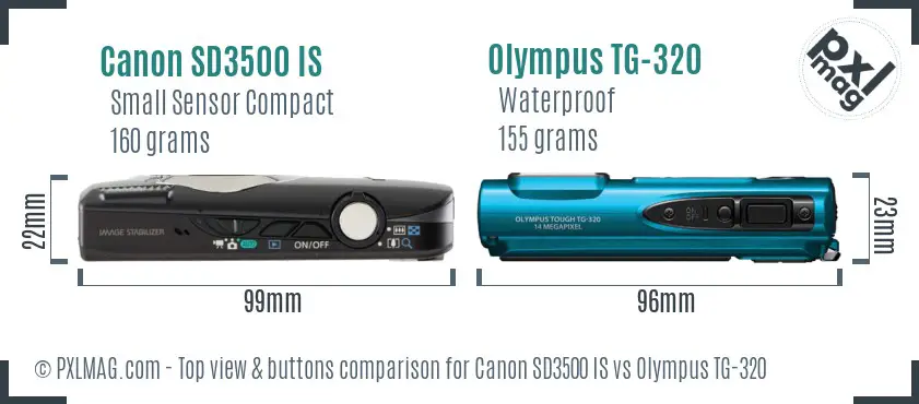 Canon SD3500 IS vs Olympus TG-320 top view buttons comparison