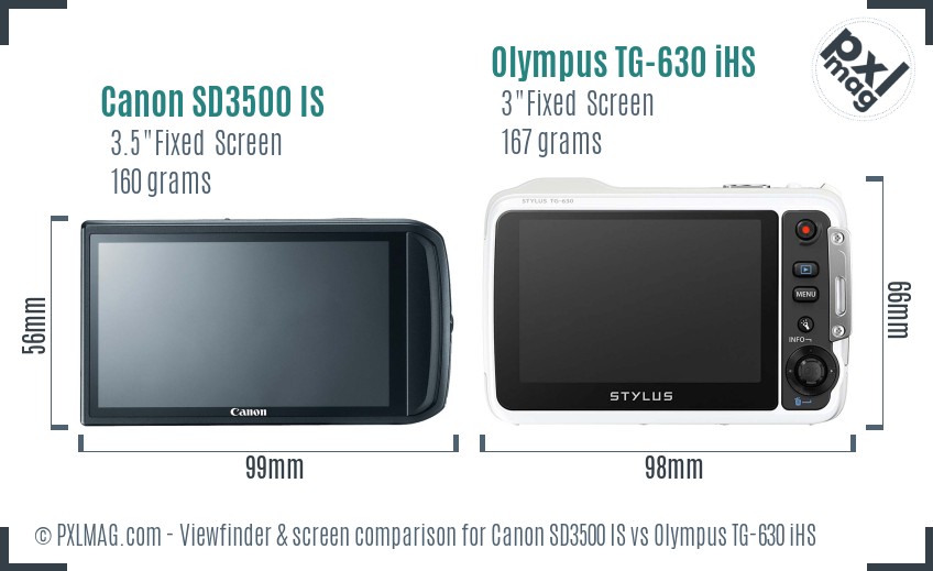 Canon SD3500 IS vs Olympus TG-630 iHS Screen and Viewfinder comparison