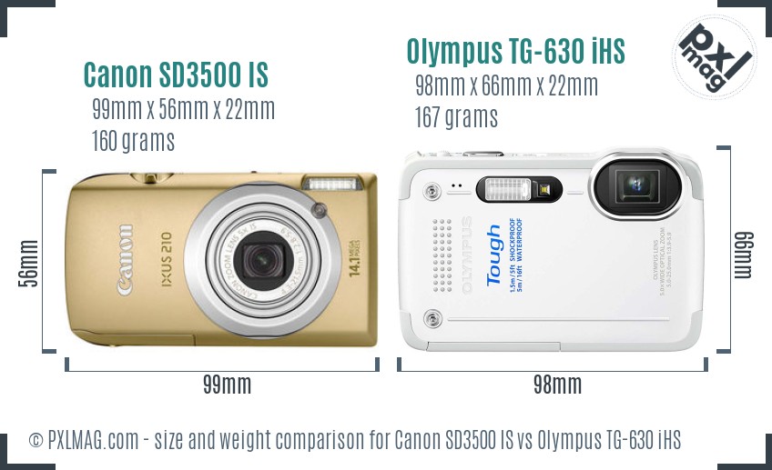 Canon SD3500 IS vs Olympus TG-630 iHS size comparison
