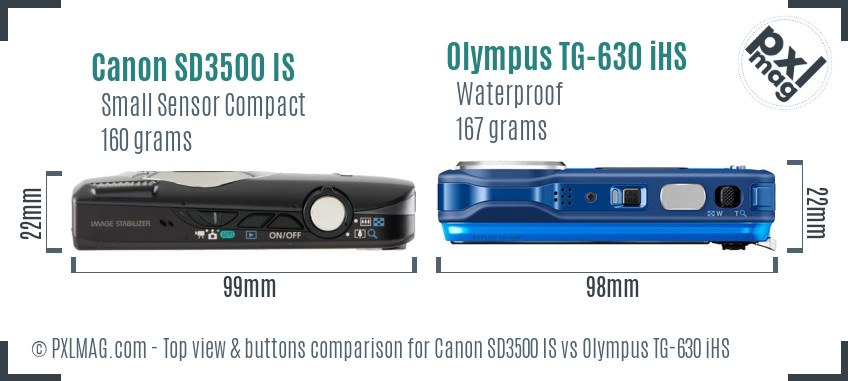 Canon SD3500 IS vs Olympus TG-630 iHS top view buttons comparison