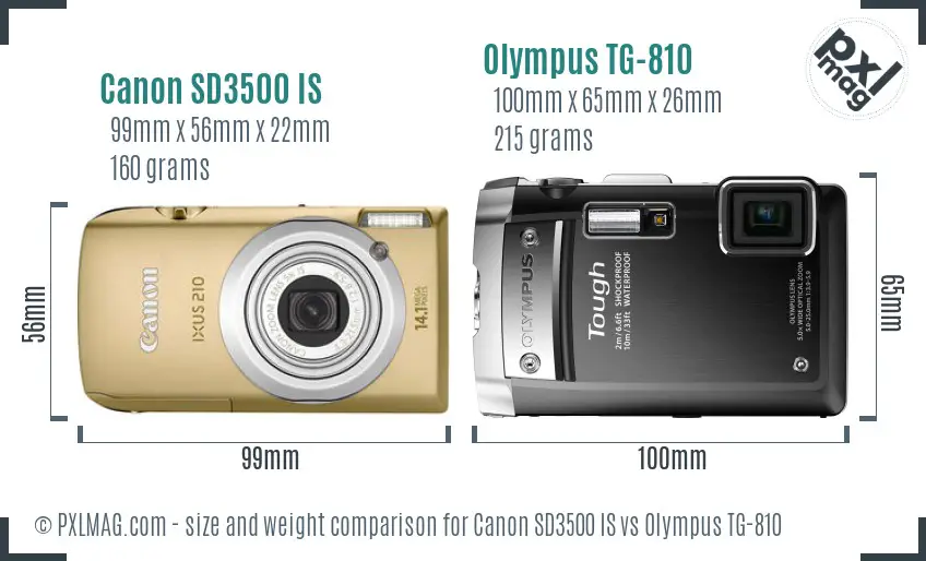 Canon SD3500 IS vs Olympus TG-810 size comparison