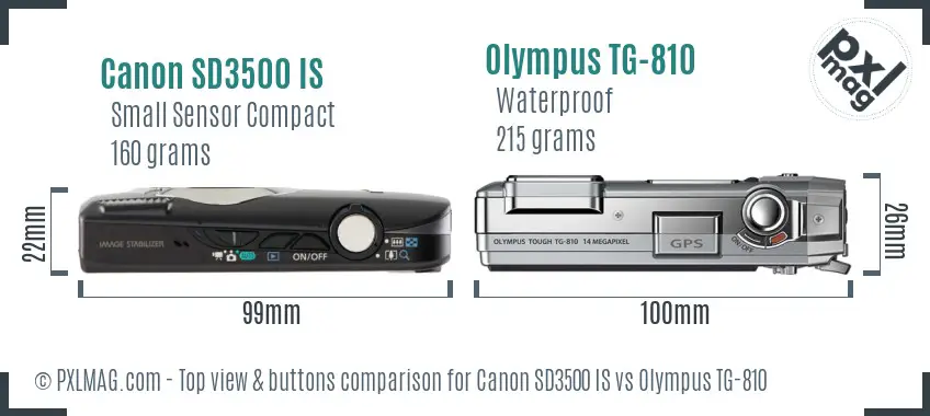Canon SD3500 IS vs Olympus TG-810 top view buttons comparison