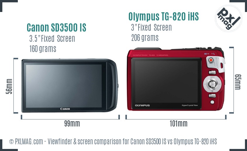 Canon SD3500 IS vs Olympus TG-820 iHS Screen and Viewfinder comparison