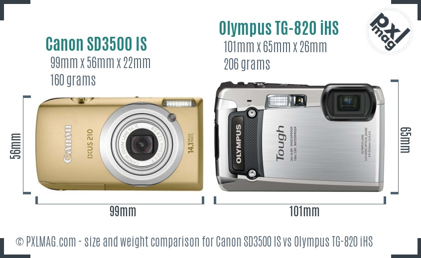 Canon SD3500 IS vs Olympus TG-820 iHS size comparison