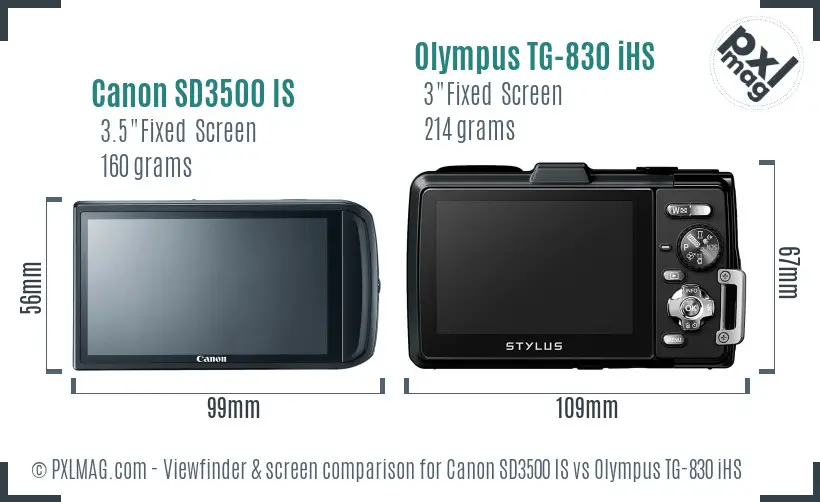 Canon SD3500 IS vs Olympus TG-830 iHS Screen and Viewfinder comparison