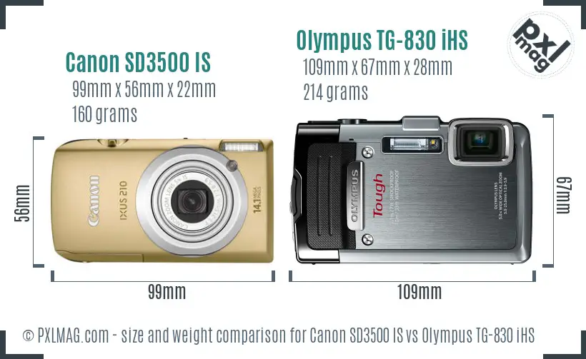Canon SD3500 IS vs Olympus TG-830 iHS size comparison