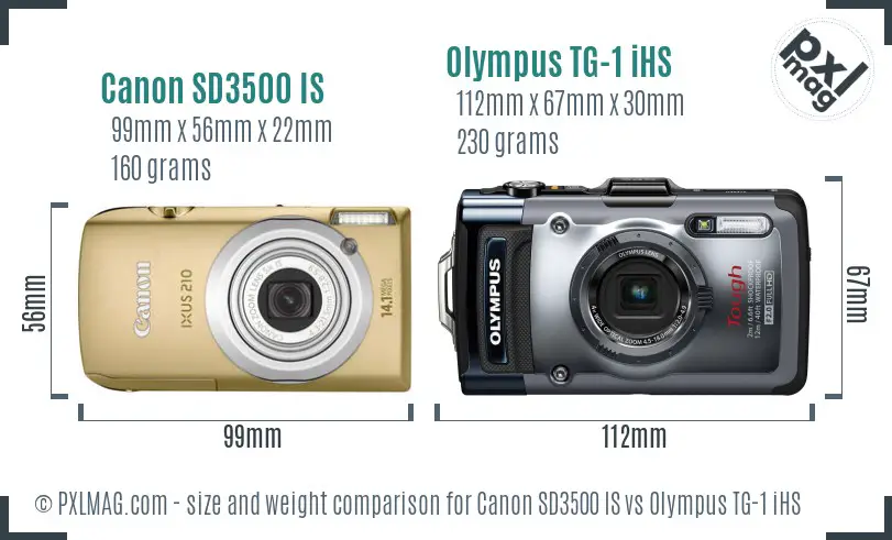 Canon SD3500 IS vs Olympus TG-1 iHS size comparison Canon SD3500 IS vs Olympus TG-1 iHS size comparison