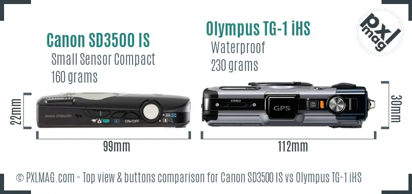 Canon SD3500 IS vs Olympus TG-1 iHS top view buttons comparison Canon SD3500 IS vs Olympus TG-1 iHS top view buttons comparison