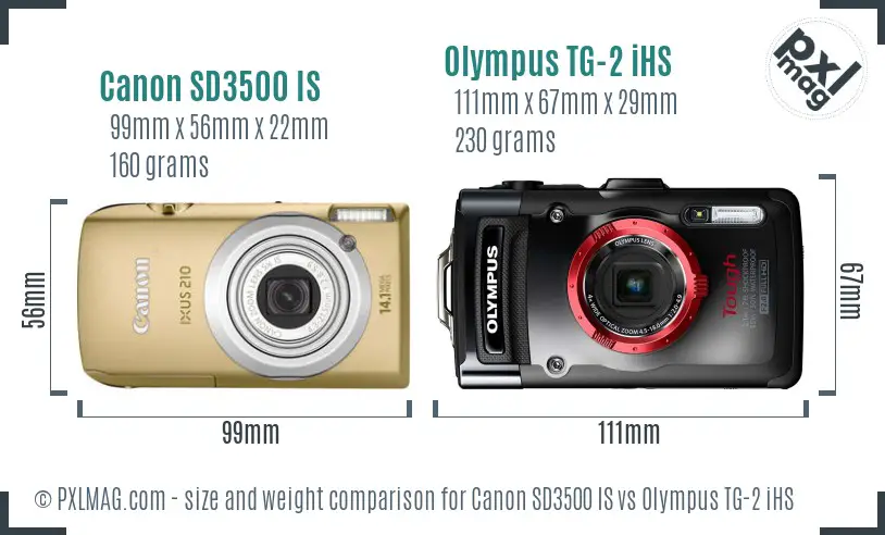 Canon SD3500 IS vs Olympus TG-2 iHS size comparison Canon SD3500 IS vs Olympus TG-2 iHS size comparison