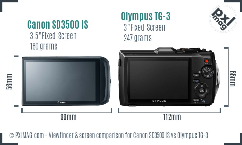 Canon SD3500 IS vs Olympus TG-3 Screen and Viewfinder comparison