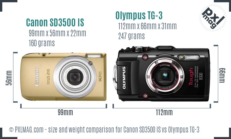 Canon SD3500 IS vs Olympus TG-3 size comparison Canon SD3500 IS vs Olympus TG-3 size comparison