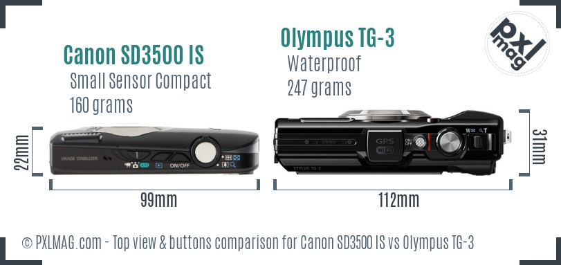 Canon SD3500 IS vs Olympus TG-3 top view buttons comparison