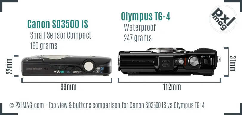 Canon SD3500 IS vs Olympus TG-4 top view buttons comparison Canon SD3500 IS vs Olympus TG-4 top view buttons comparison