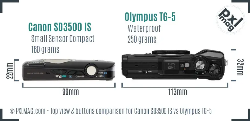 Canon SD3500 IS vs Olympus TG-5 top view buttons comparison