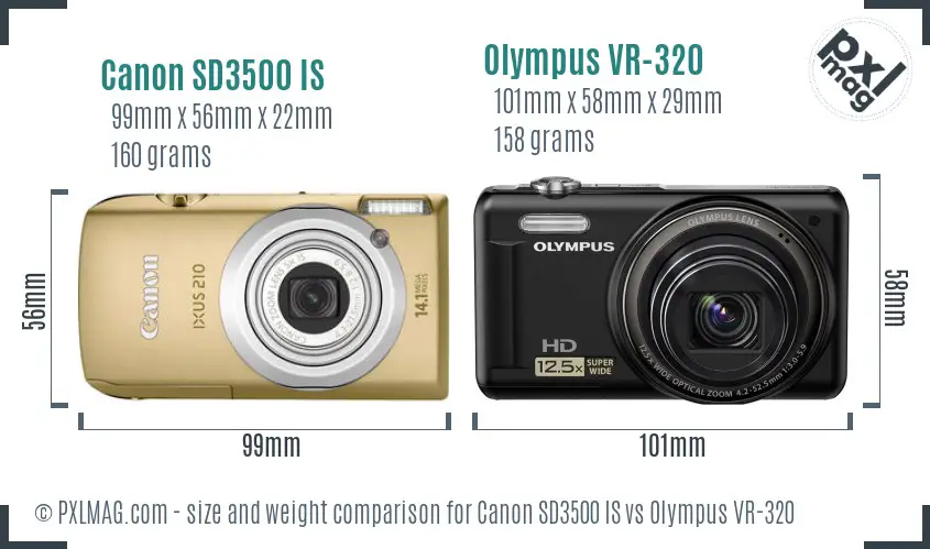 Canon SD3500 IS vs Olympus VR-320 size comparison