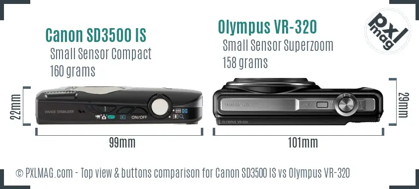 Canon SD3500 IS vs Olympus VR-320 top view buttons comparison