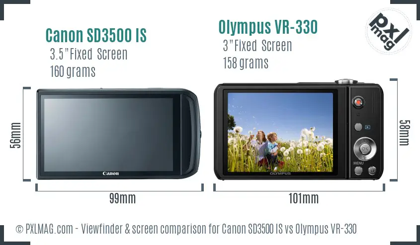 Canon SD3500 IS vs Olympus VR-330 Screen and Viewfinder comparison Canon SD3500 IS vs Olympus VR-330 Screen and Viewfinder comparison